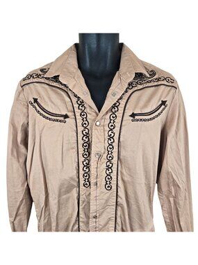 Montero Beige Western Shirt Pearl Snap Long Sleeves Size M Mens Cowboy